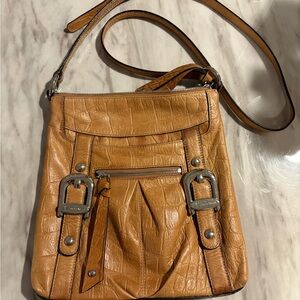 B. Makowsky Caramel Leather Crossbody Bag